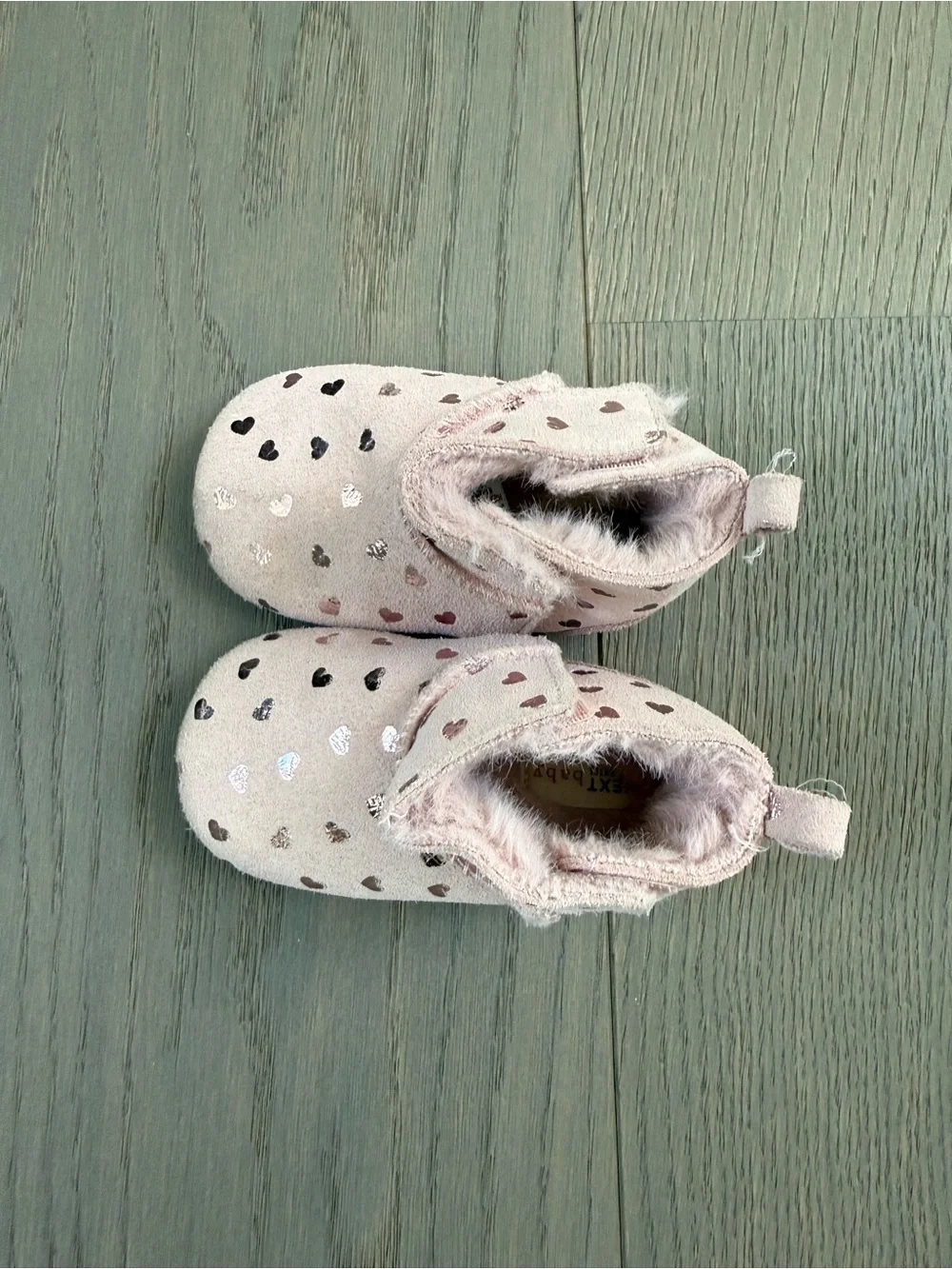 next Pink Heart Suede-Look Baby Slip-On Booties